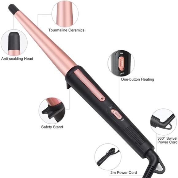 Hair Curling Wand, 0.5-1Inch Tapered Curling Iron, Professional Ceramic Hair - Picture 2 of 8